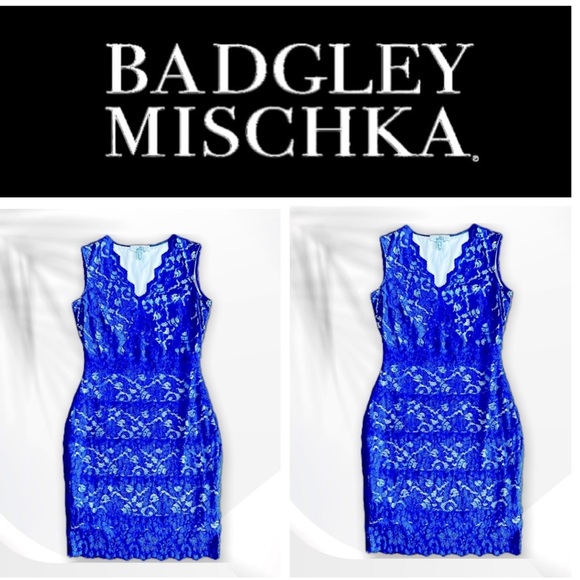 Belle Badgley Mischka Royal Blue Lace Bodycon Dress 6 - Picture 3 of 3
